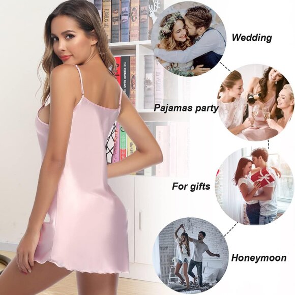 3 Pack Satin Nightgown Silk Mini Slips Sexy - Picture 4 of 5